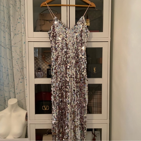 Zara Silver Sequins Silver Pink Undertone Midi Dress New Years Eve Party Size S - Picture 3 of 4